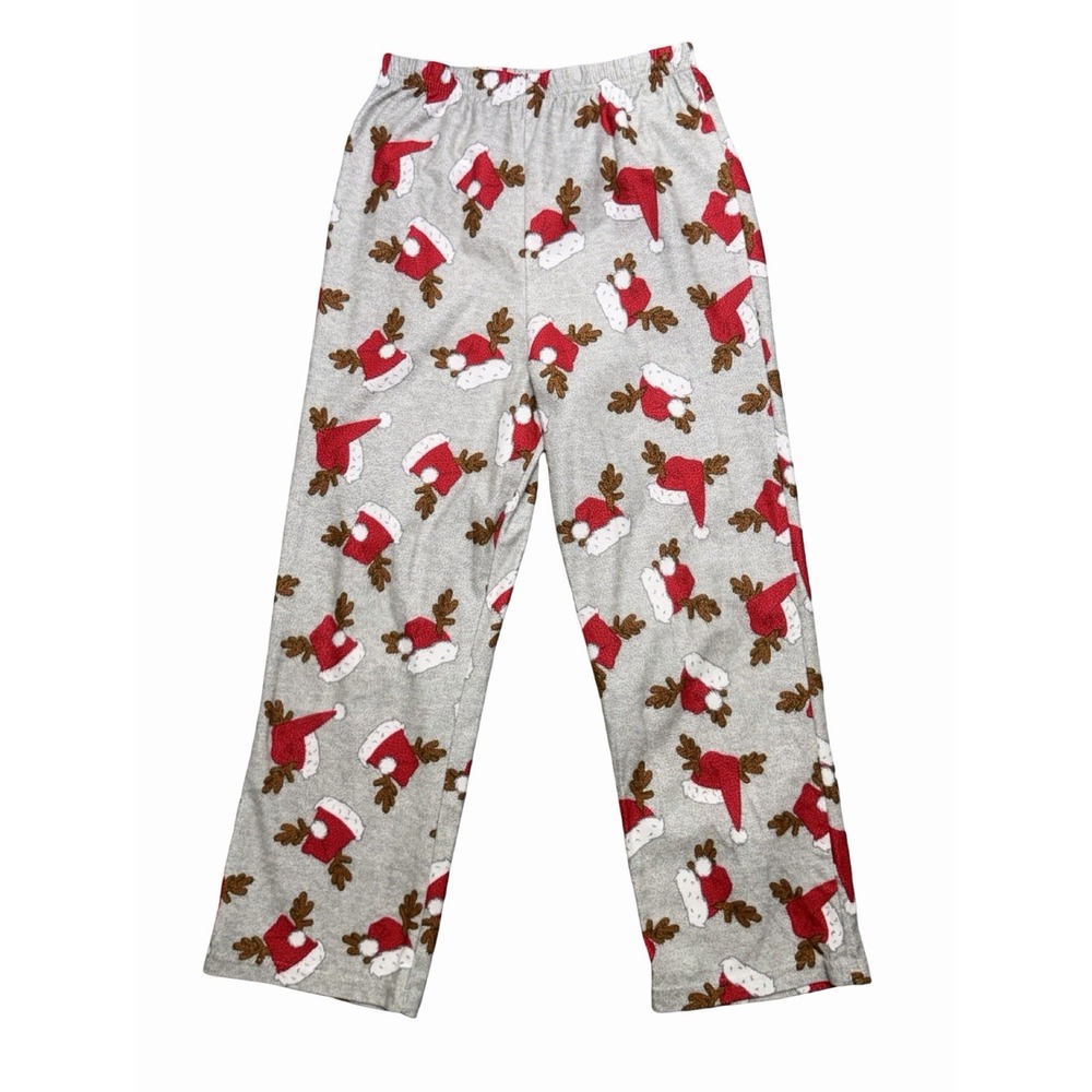 Up Late Kids Gray Reindeer Santa Hat Fleece Pajama Pants Size L (10/12)